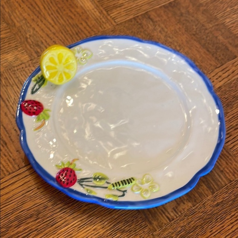 Anthropologie White Faye Decorative dessert Plate with Fruit Design